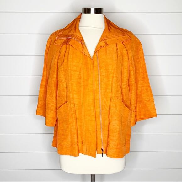 Lafayette 148 NY Linen Blend Collared Full Zip Jacket Orange Size 4 - Picture 1 of 8